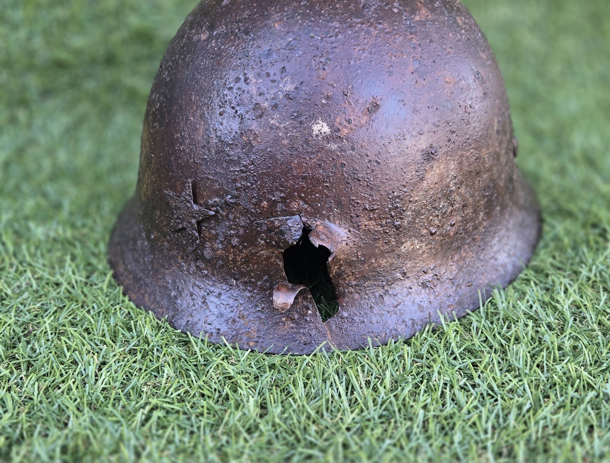 WWII Japanese Army Battle Damaged Helmet