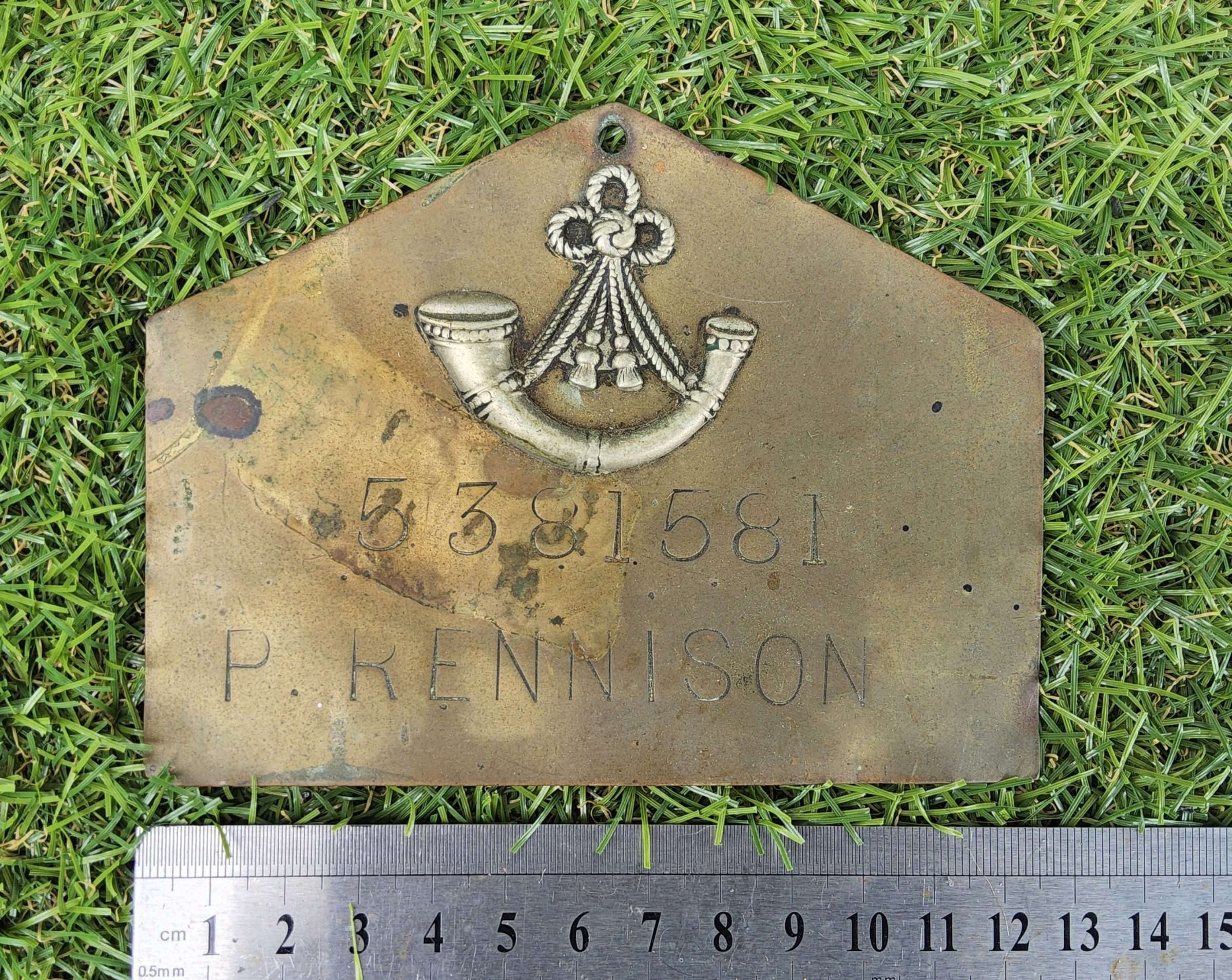 Oxfordshire and Buckinghamshire Light Infantry Regiment Bed/Duty Plate P. Rennison - Image 2