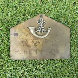 Oxfordshire and Buckinghamshire Light Infantry Regiment Bed/Duty Plate P. Rennison