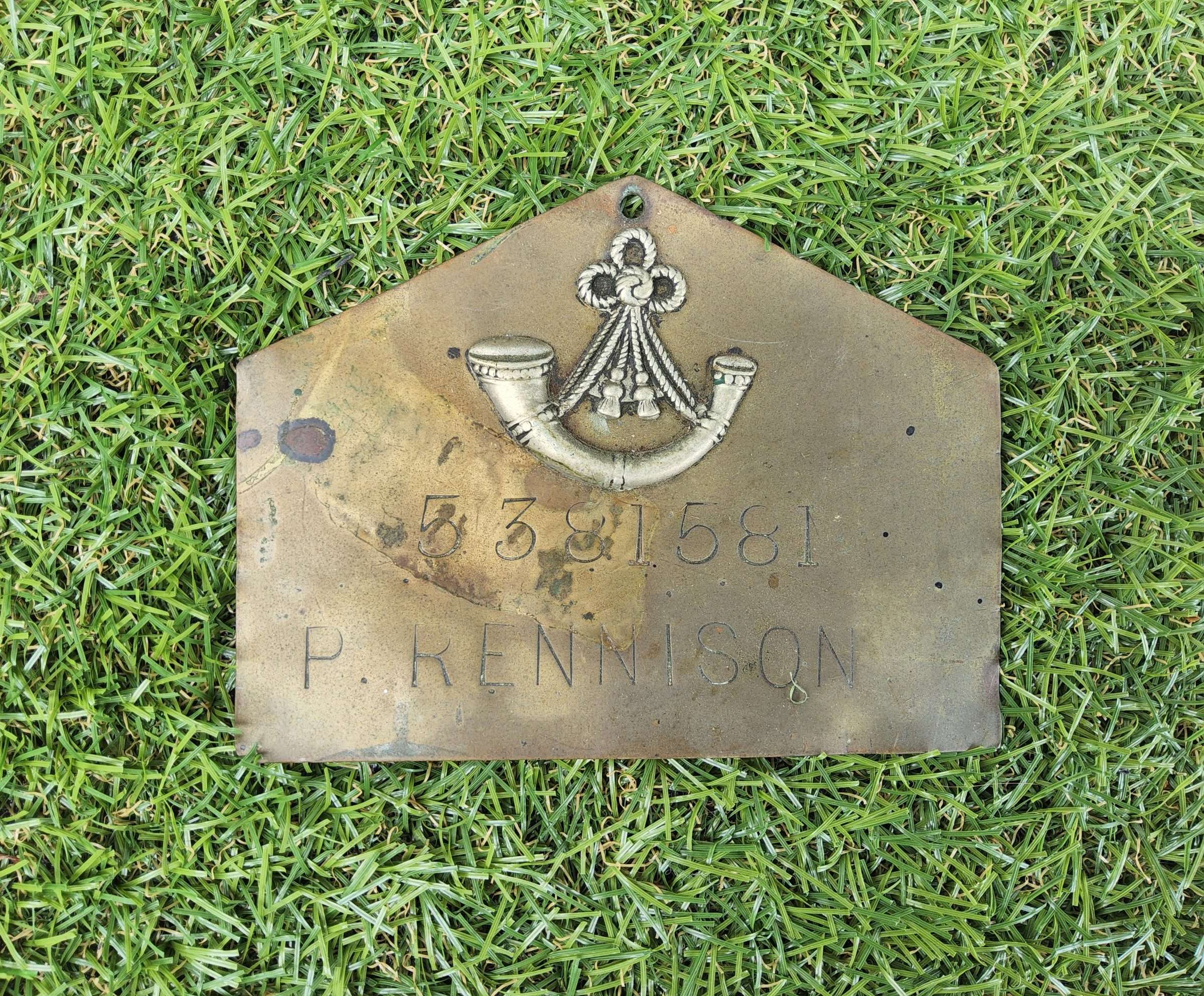 Oxfordshire and Buckinghamshire Light Infantry Regiment Bed/Duty Plate P. Rennison